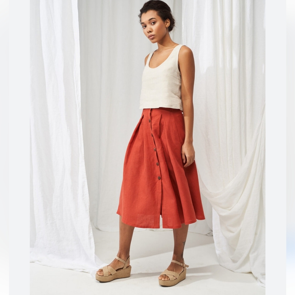 Freeway Button-up A-line 100% Linen Skirt
